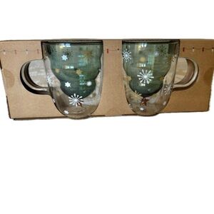 Green Snowflake Glass Holiday Mug Set - 2 Pack